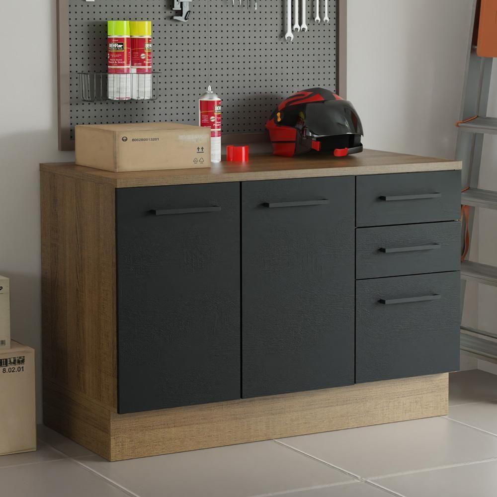 Balcão Multiuso 120cm 2 Portas 3 Gavetas Rustic - 1