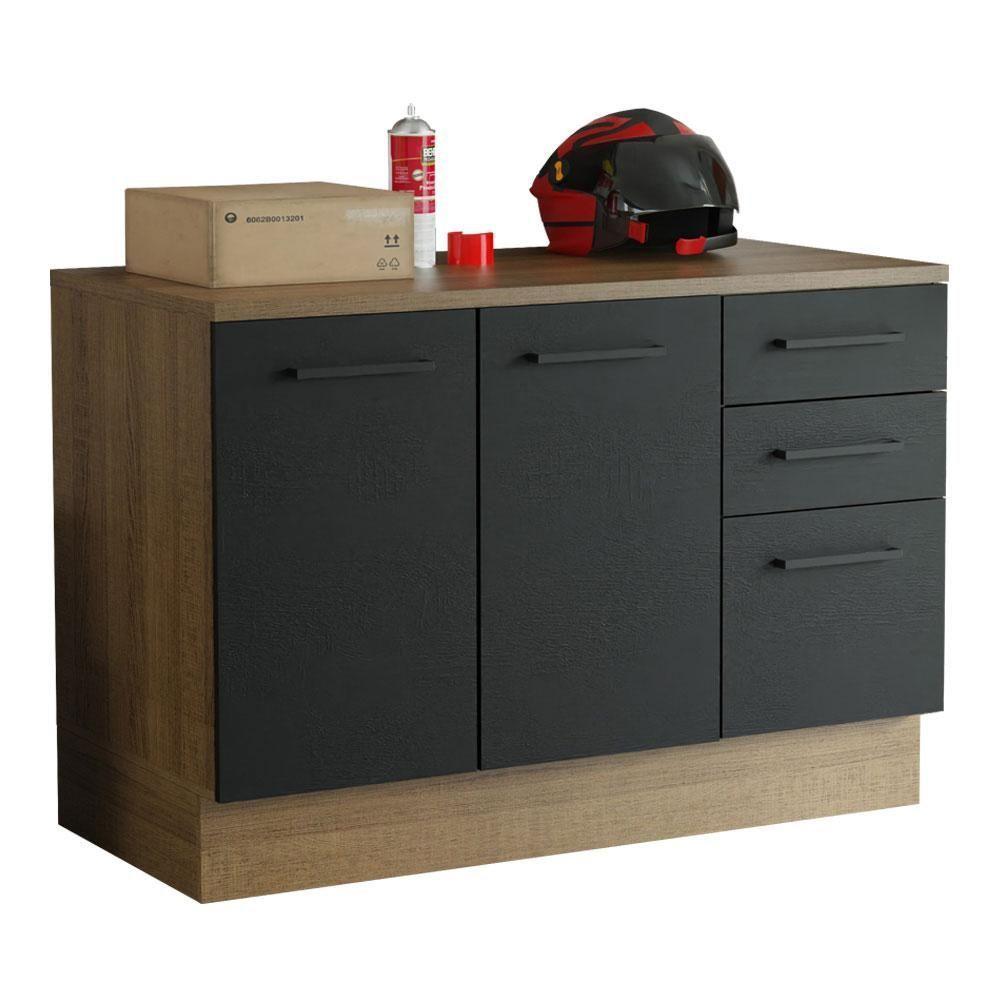 Balcão Multiuso 120cm 2 Portas 3 Gavetas Rustic - 9