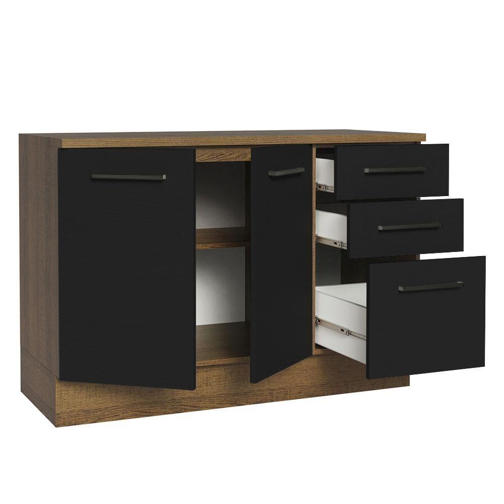 Balcão Multiuso 120cm 2 Portas 3 Gavetas Rustic - 10