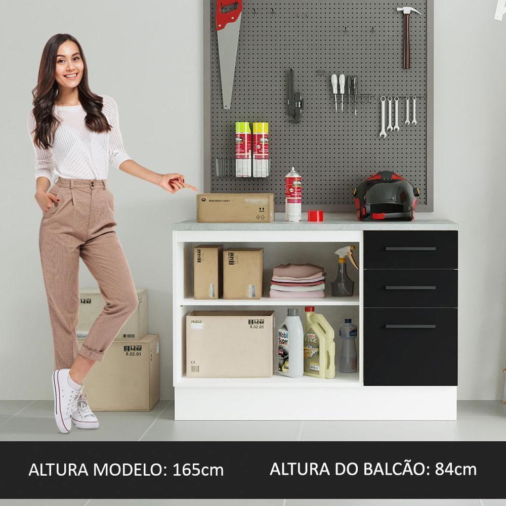 Balcão Multiuso 120cm 2 Portas 3 Gavetas Branco - 5