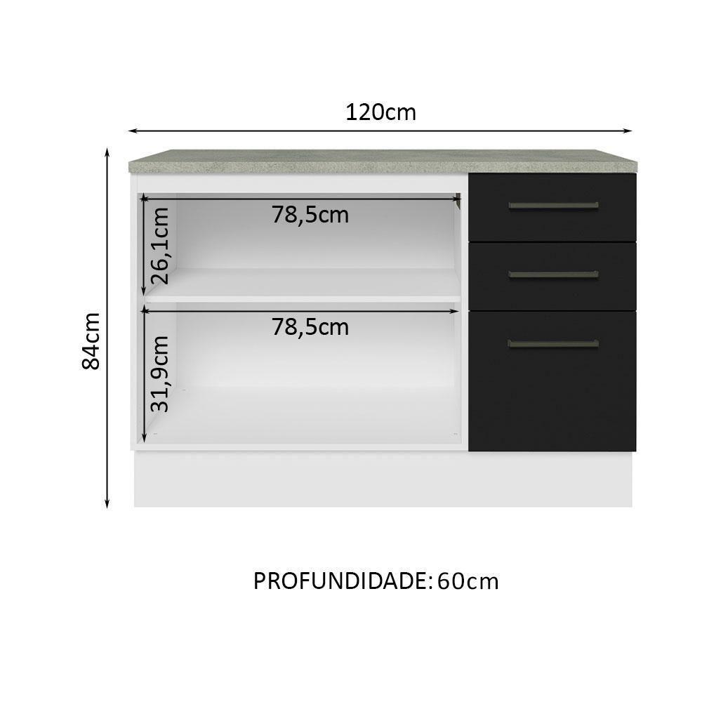 Balcão Multiuso 120cm 2 Portas 3 Gavetas Branco - 7