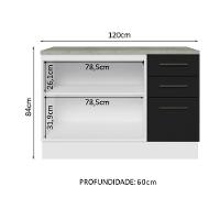 Balcão Multiuso 120cm 2 Portas 3 Gavetas Branco - 7