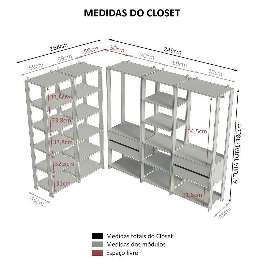 Guarda-roupa Closet Modulado 4 Gavetas 417cm Rustic/preto - 8