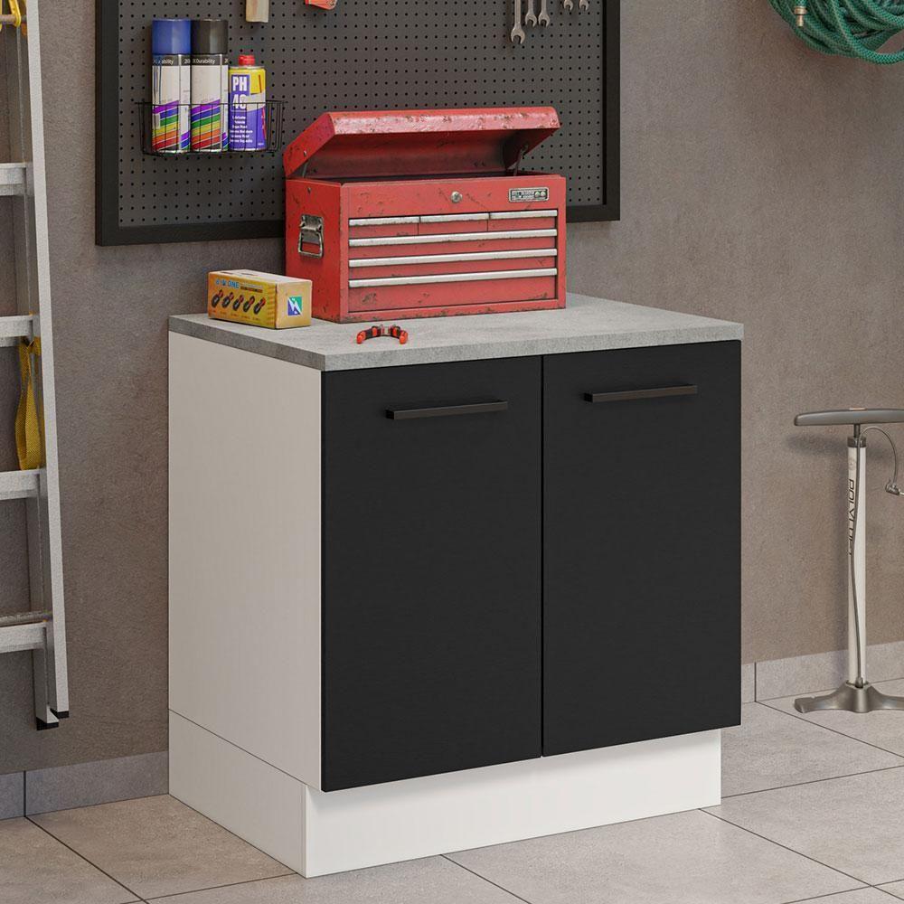 Balcão Multiuso 80cm 2 Portas Branco/preto Madesa - 1