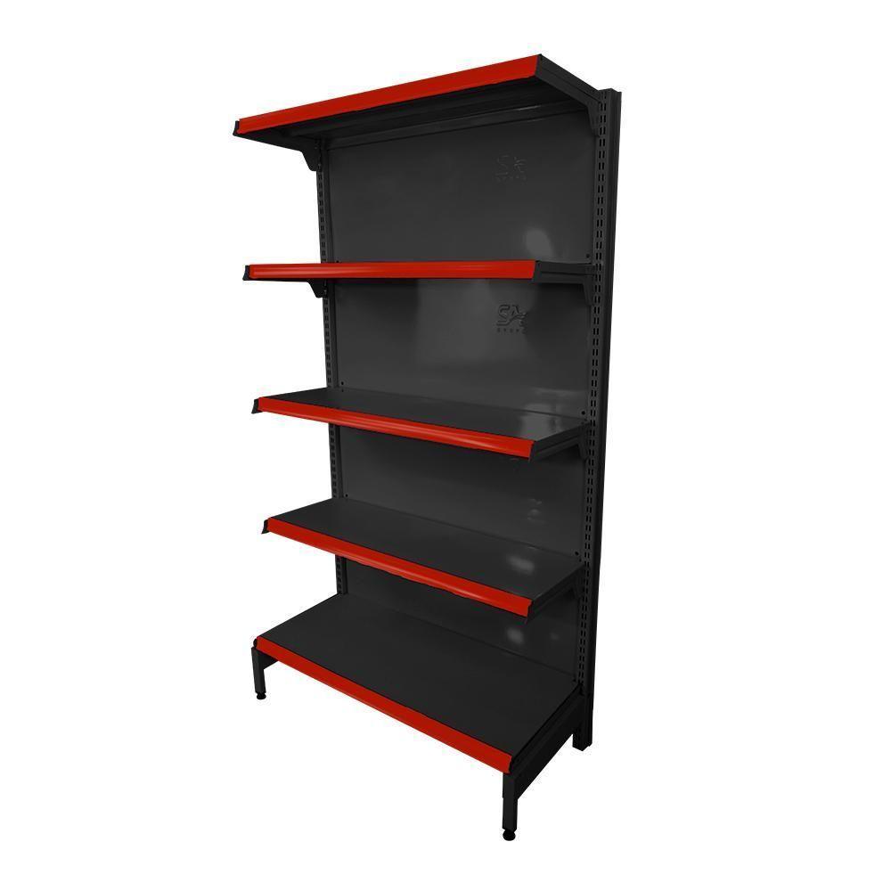 Gôndola Prateleira Preta 5 Níveis 40x30 New Plus 1,70 Parede Inicial Pe Vermelho - Sa Gôndolas - 1
