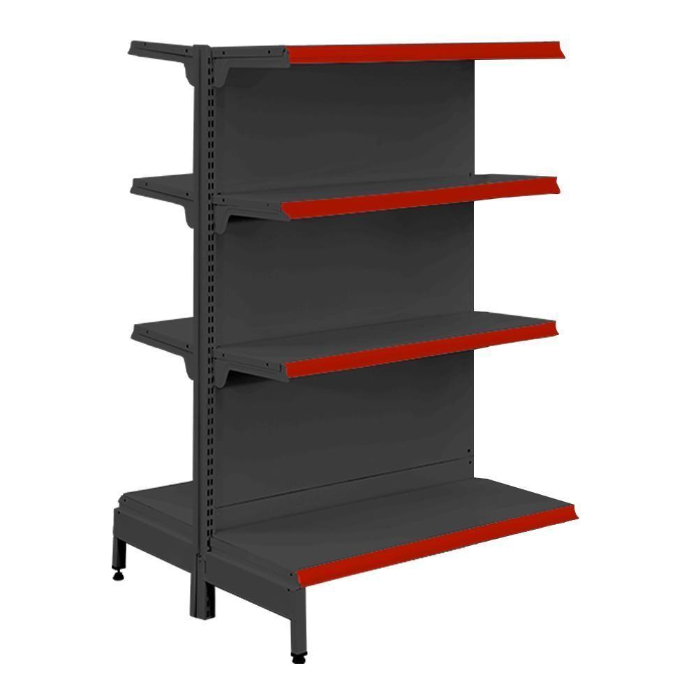 Gôndola Prateleira Preta 4 Níveis 40x30 New Plus 1,40 Central Continuação Pe Vermelho - 1