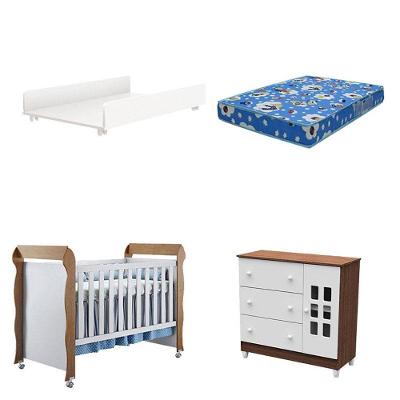 Berço Americano Mirelle Cômoda Mariah 1 Porta Branco Acetinado Amadeirado E Trocador Juju Colchão