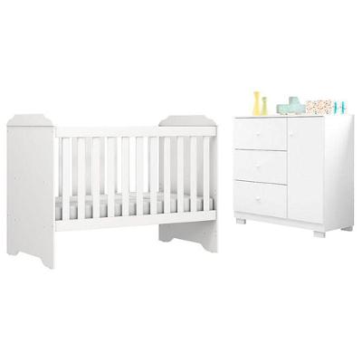 Berço Americano Mini Cama Mel Cômoda Infantil Duda Branco Brilho - Phoenix Baby