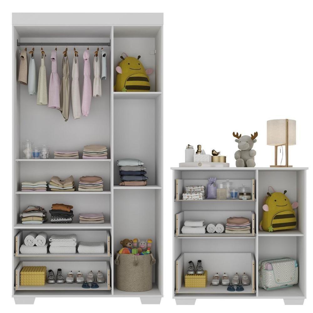 Guarda-roupas 3 Portas 2 Gavetas Com Cômoda 1 Porta 3 Gavetas Algodão Doce Multimóveis Mp4251 Branco - 7