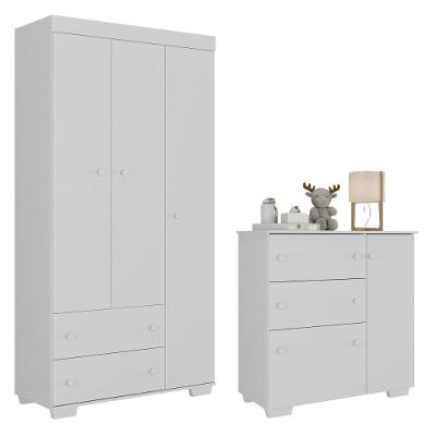 Guarda Roupa Infantil Mp4251 4 Portas de Bater 5 Gavetas em MDP Branco