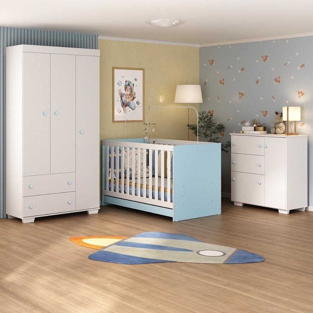 Quarto Infantil Completo Com Colchão Incluso Algodão Doce Multimóveis Mp4253 Branco/azul - 7
