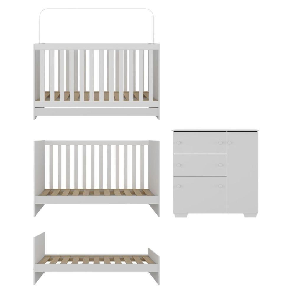 Quarto Infantil Com Berço 3 Em 1 E Cômoda Algodão Doce Multimóveis Mp4249 Branco - 3