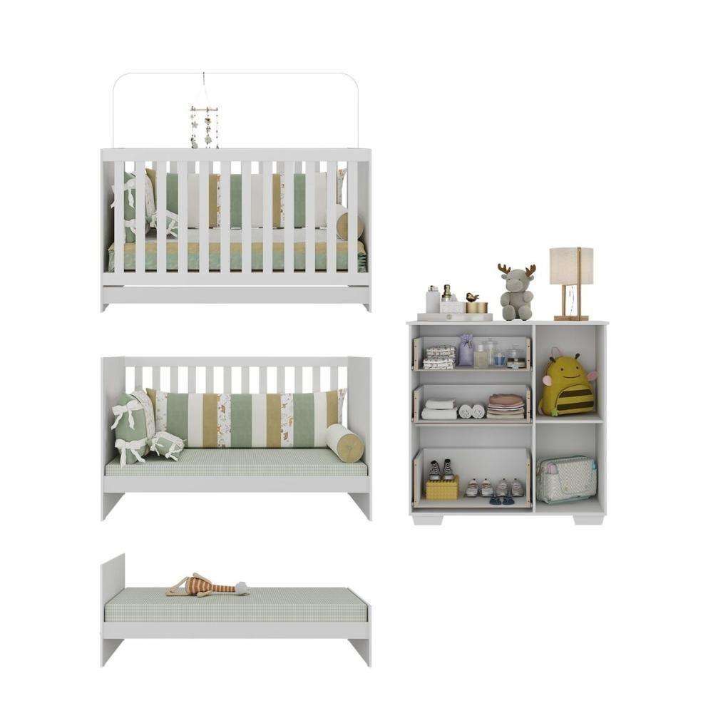 Quarto Infantil Com Berço 3 Em 1 E Cômoda Algodão Doce Multimóveis Mp4249 Branco - 4