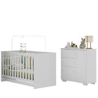 Quarto Infantil Com Berço 3 Em 1 E Cômoda Algodão Doce Multimóveis Mp4249 Branco - 1