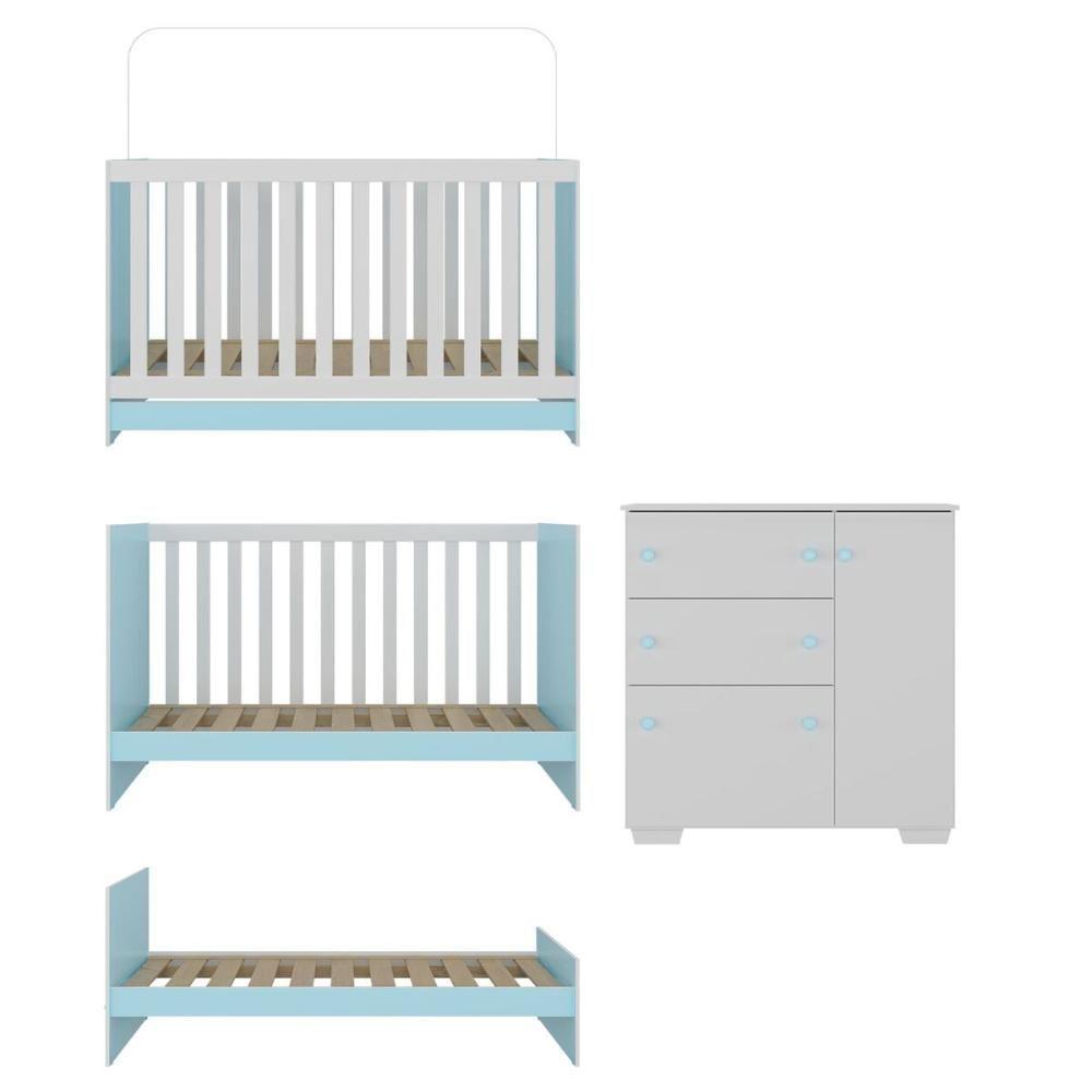 Quarto Infantil Com Berço 3 Em 1 E Cômoda Algodão Doce Multimóveis Mp4249 Branco/azul - 3