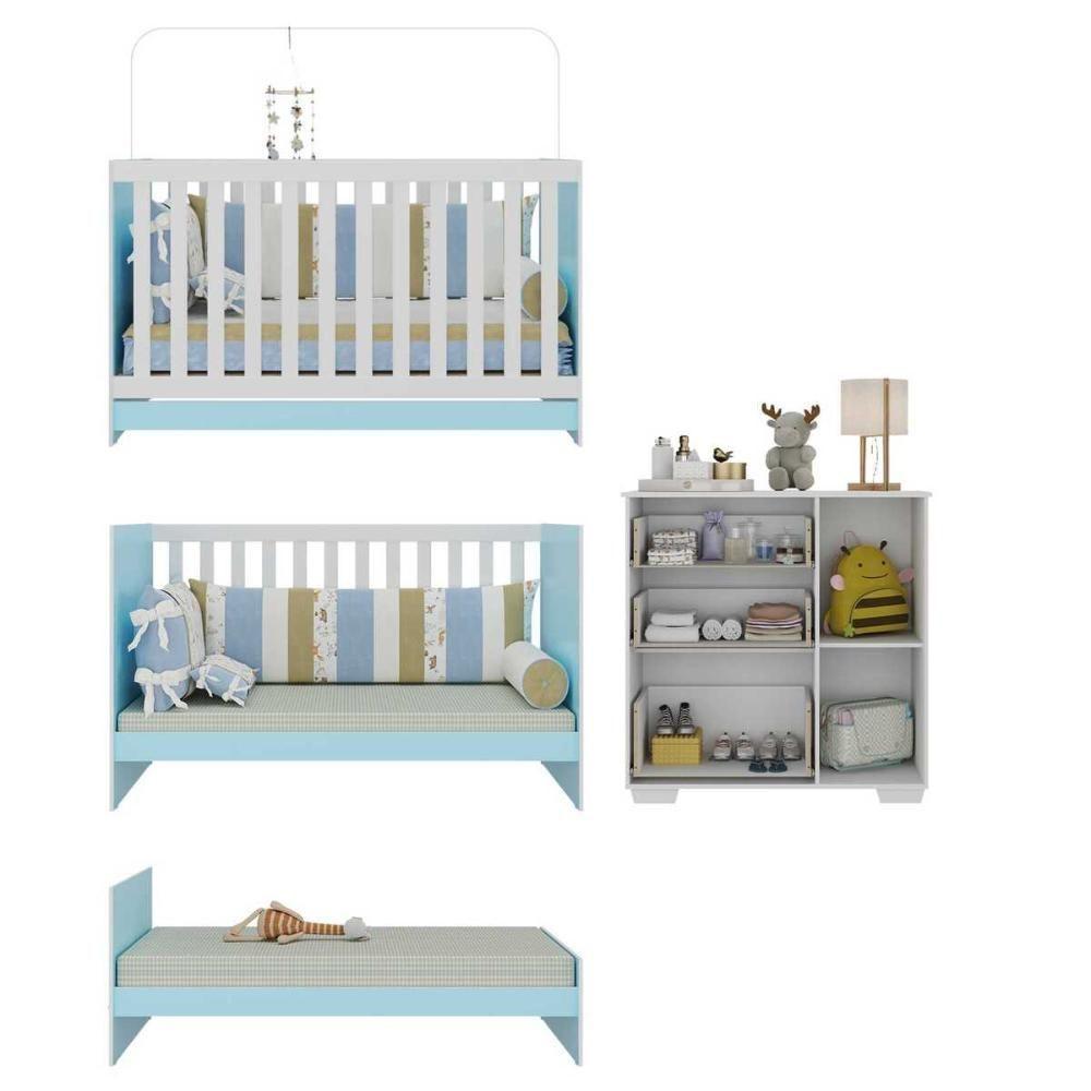 Quarto Infantil Com Berço 3 Em 1 E Cômoda Algodão Doce Multimóveis Mp4249 Branco/azul - 4