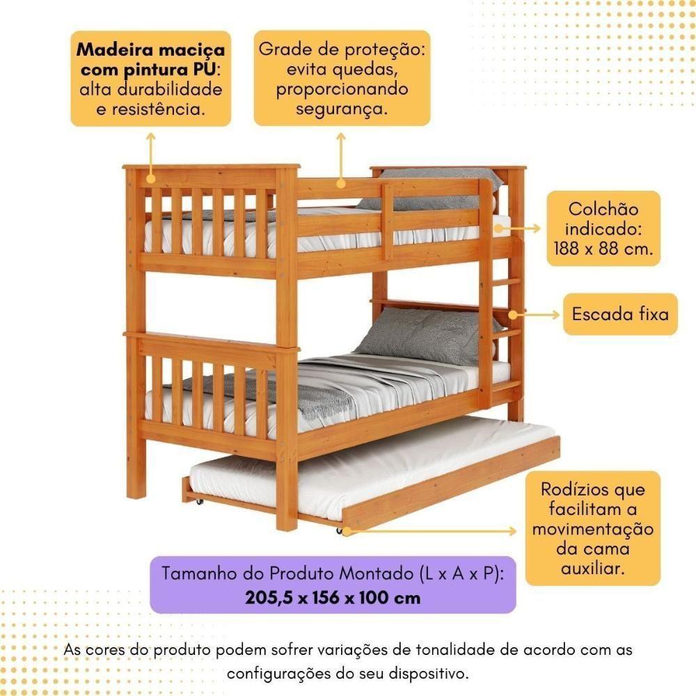 Treliche De Solteiro Madeira Maciça Para Colchão 88 X 188 Cm Multimóveis Cr35245 Mel Mel - 3