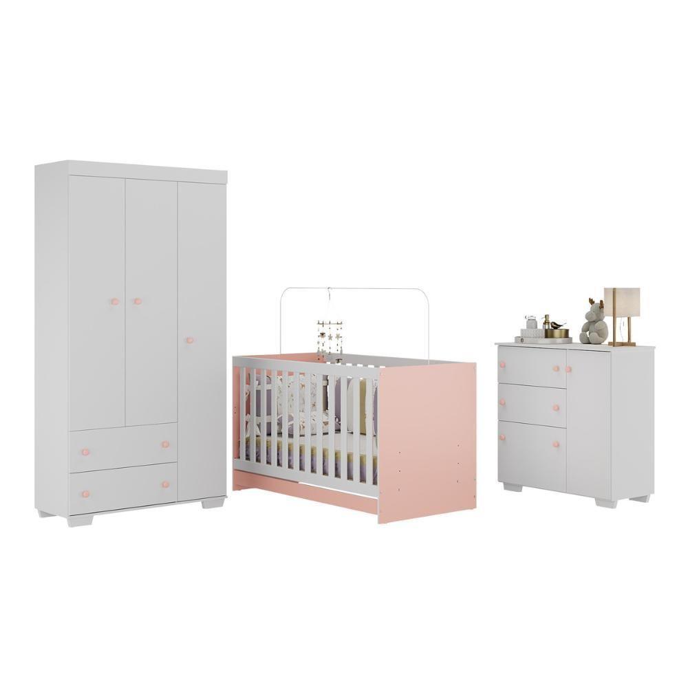 Quarto Infantil Completo Com Colchão Incluso Algodão Doce Multimóveis Mp4253 Branco/rosa - 1