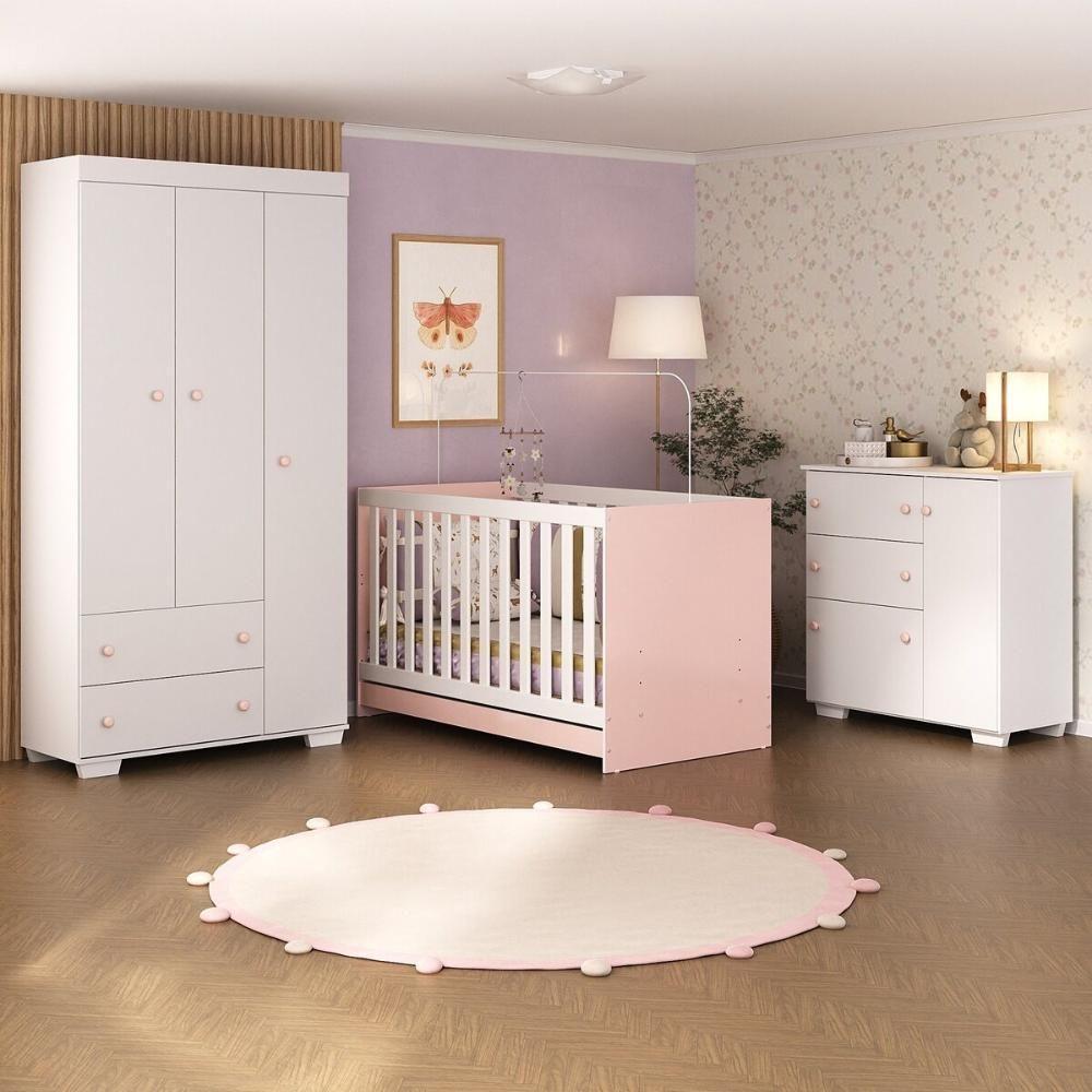 Quarto Infantil Completo Com Colchão Incluso Algodão Doce Multimóveis Mp4253 Branco/rosa - 7