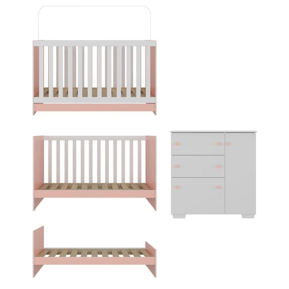 Quarto Infantil Com Berço Colchão Incluso E Cômoda Algodão Doce Multimóveis Mp4250 Branco/rosa - 4