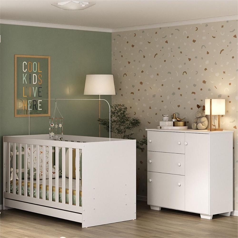 Quarto Infantil Com Berço Colchão Incluso E Cômoda Algodão Doce Multimóveis Mp4250 Branco - 3