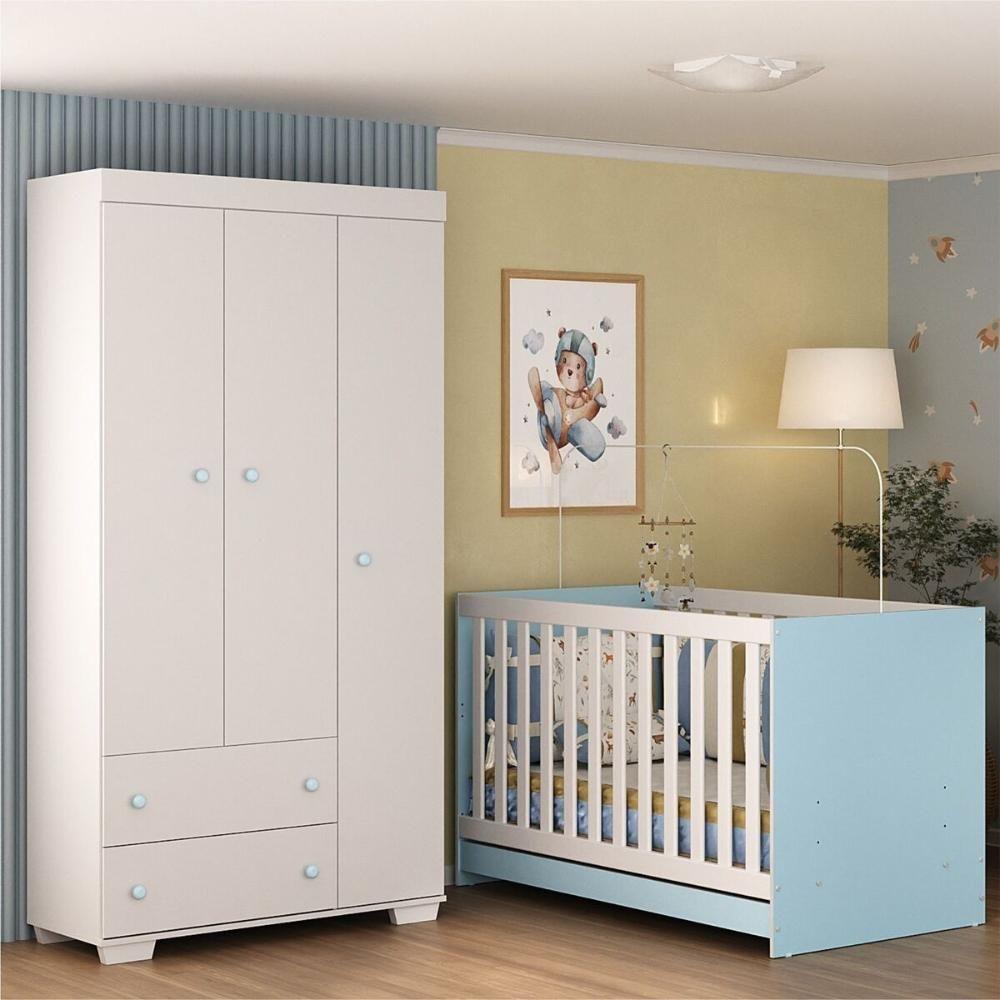 Quarto Infantil Com Berço 3 Em 1 E Guarda-roupas Algodão Doce Multimóveis Mp4247 Branco/azul - 7