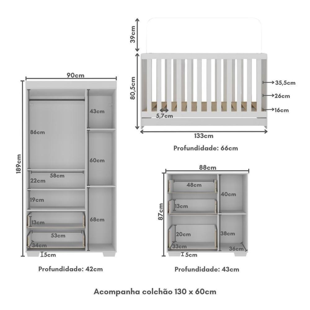Quarto Infantil Completo Com Colchão Incluso Algodão Doce Multimóveis Mp4253 Branco - 6