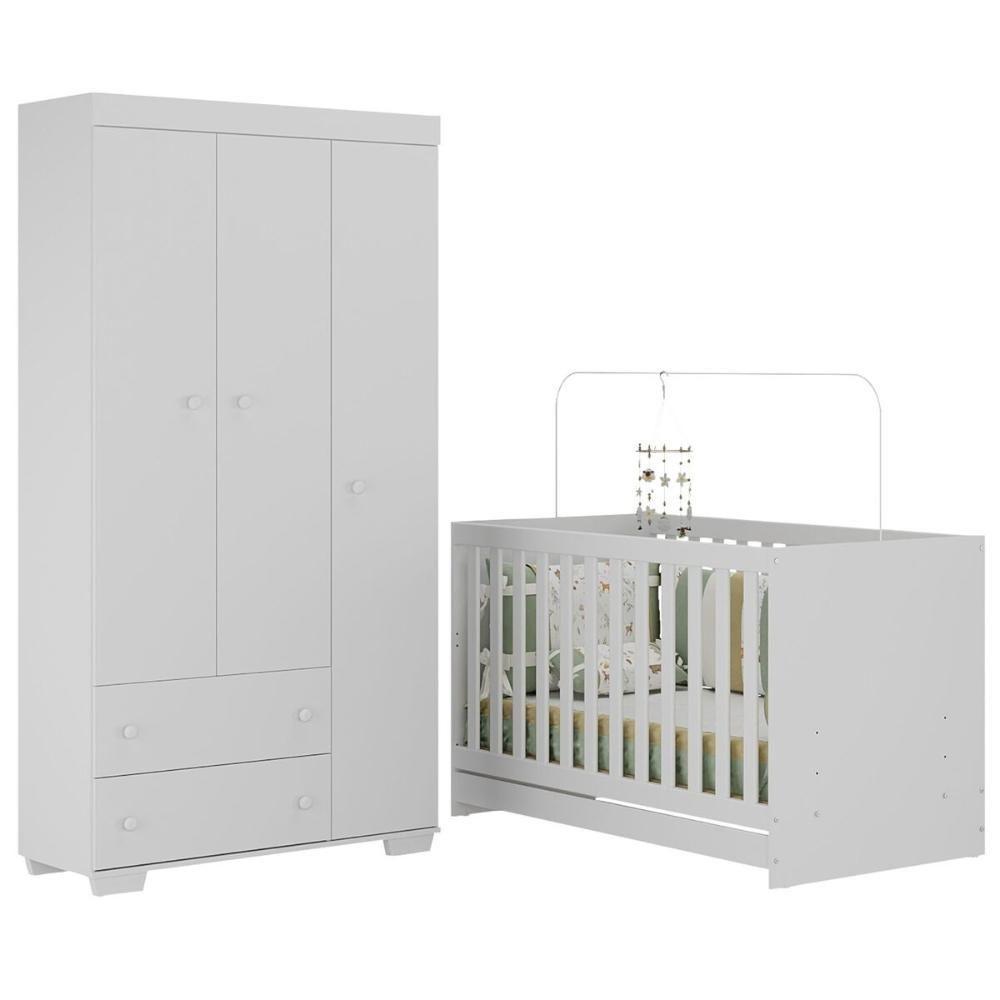 Quarto Infantil Com Berço Colchão Incluso E Guarda-roupas Algodão Doce Multimóveis Mp4248 Branco - 1