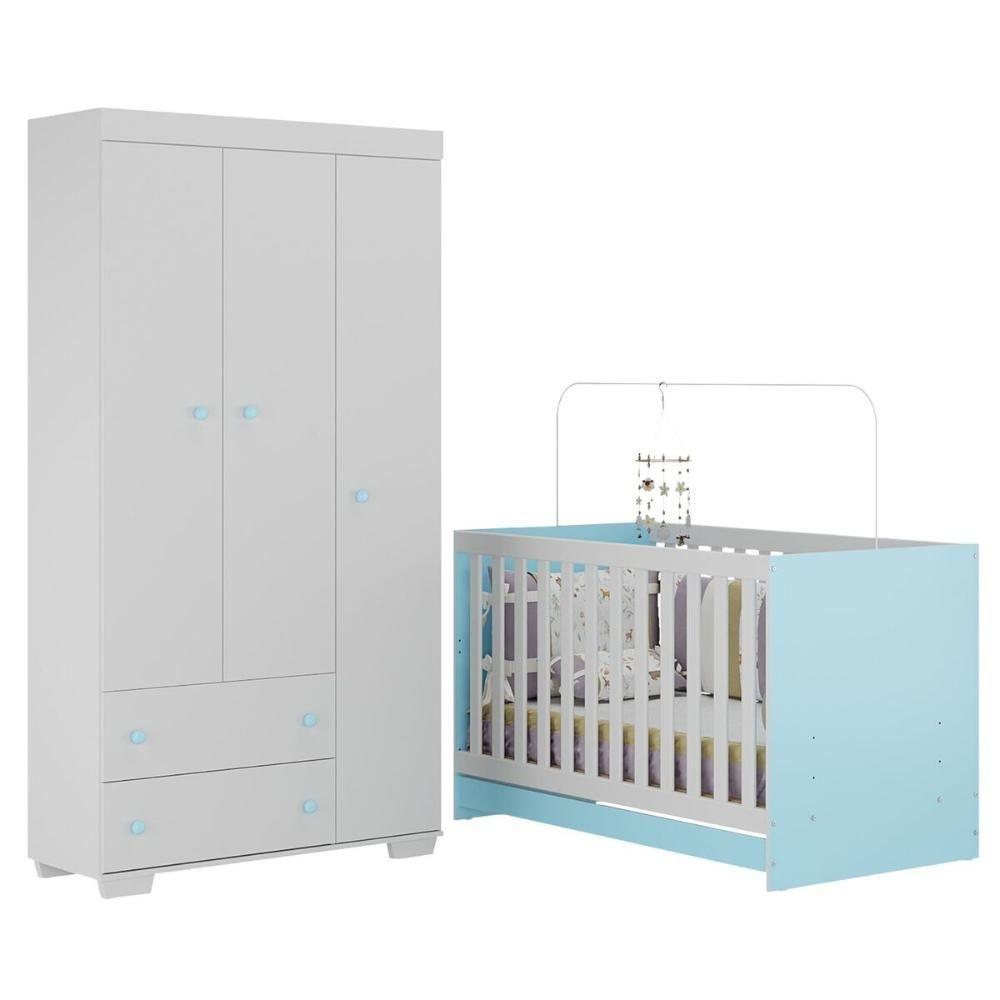 Quarto Infantil Com Berço Colchão Incluso E Guarda-roupas Algodão Doce Multimóveis Mp4248 Branco/azul - 1