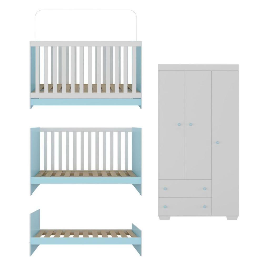Quarto Infantil Com Berço Colchão Incluso E Guarda-roupas Algodão Doce Multimóveis Mp4248 Branco/azul - 6