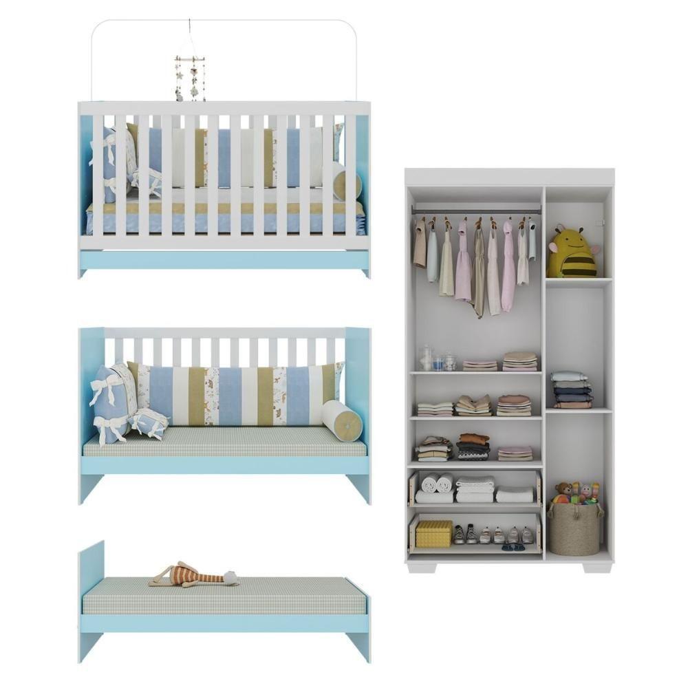 Quarto Infantil Com Berço Colchão Incluso E Guarda-roupas Algodão Doce Multimóveis Mp4248 Branco/azul - 8