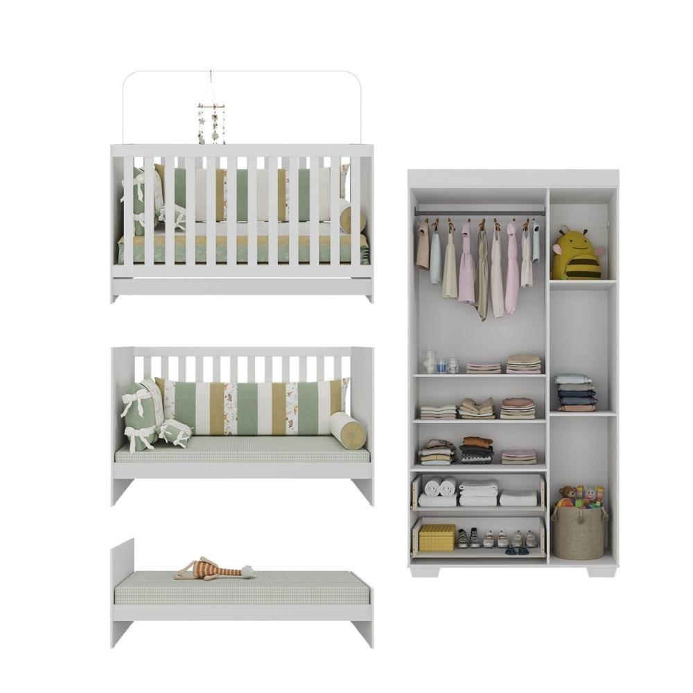 Quarto Infantil Com Berço 3 Em 1 E Guarda-roupas Algodão Doce Multimóveis Mp4247 Branco - 2