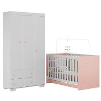 Quarto Infantil Com Berço Colchão Incluso E Guarda-roupas Algodão Doce Multimóveis Mp4248 Branco/rosa - 1
