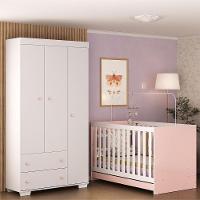 Quarto Infantil Com Berço Colchão Incluso E Guarda-roupas Algodão Doce Multimóveis Mp4248 Branco/rosa - 2