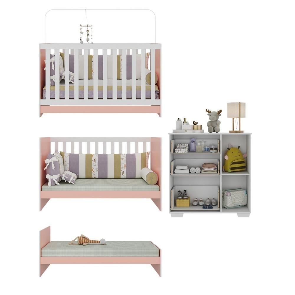 Quarto Infantil Com Berço 3 Em 1 E Cômoda Algodão Doce Multimóveis Mp4249 Branco/rosa - 4