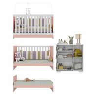Quarto Infantil Com Berço 3 Em 1 E Cômoda Algodão Doce Multimóveis Mp4249 Branco/rosa