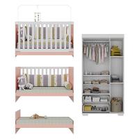Quarto Infantil Com Berço 3 Em 1 E Guarda-roupas Algodão Doce Multimóveis Mp4247 Branco/rosa - 6