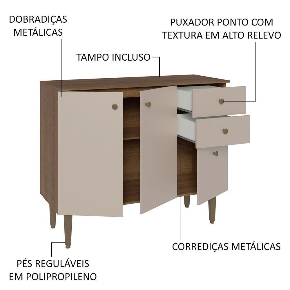 Balcão Gabinete 3 Portas 1 Gaveta Rustic/crema Madesa - 7