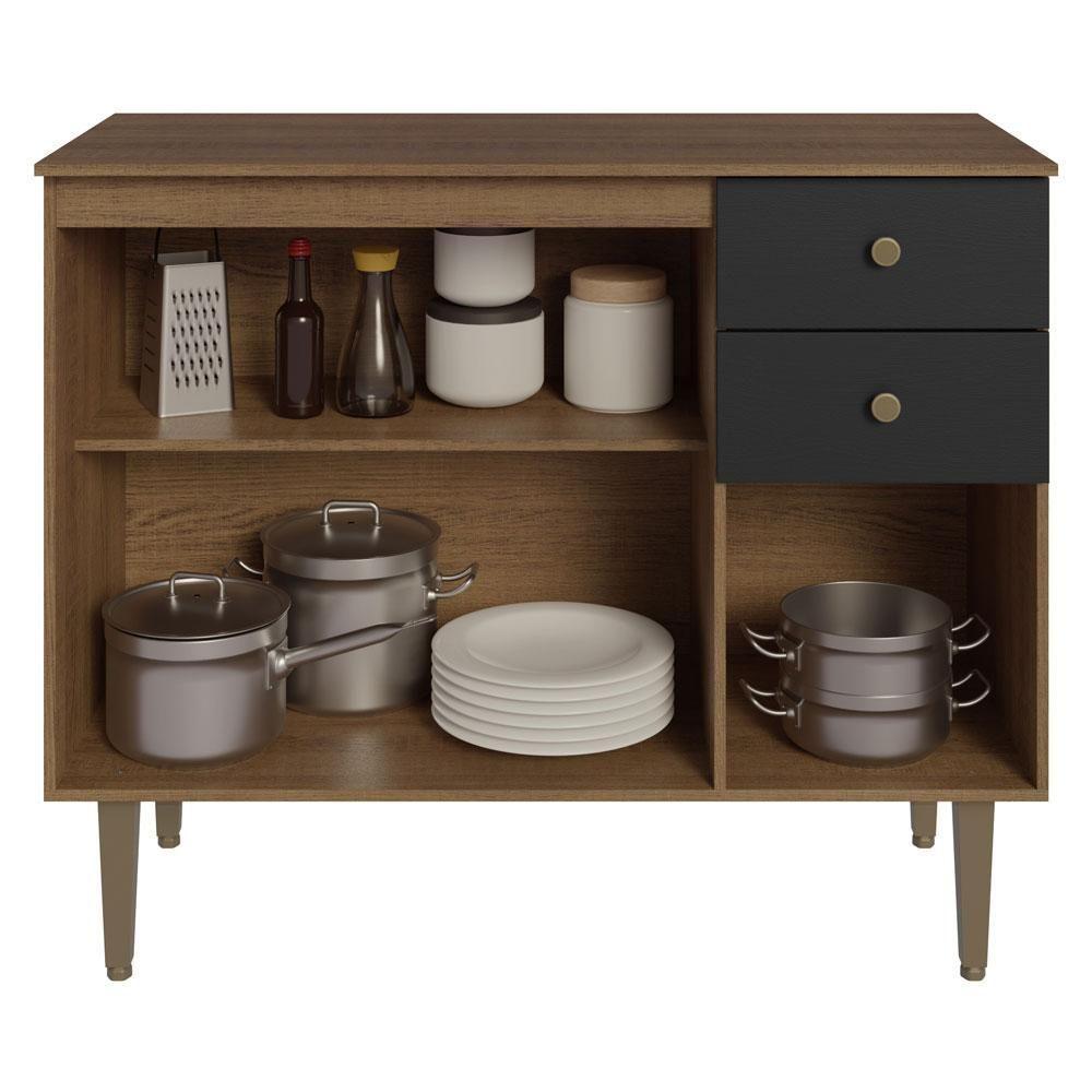 Balcão Gabinete 3 Portas 1 Gaveta Rustic/preto Madesa - 4