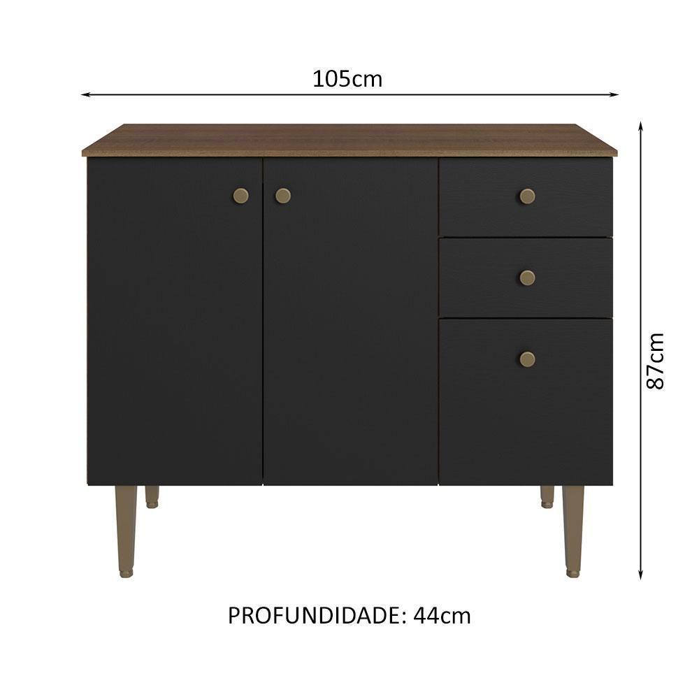 Balcão Gabinete 3 Portas 1 Gaveta Rustic/preto Madesa - 7
