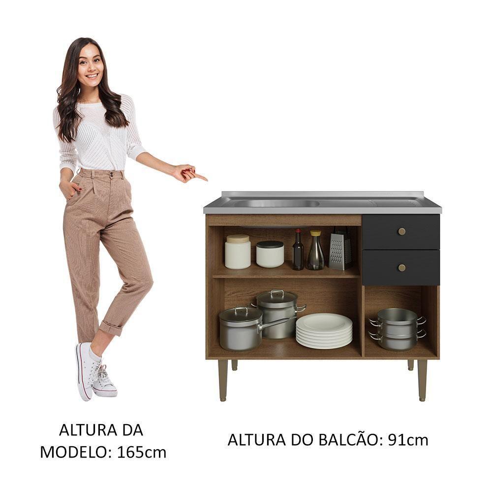 Balcão Gabinete Com Pia 105cm 3 Portas 1 Gaveta Rustic - 7
