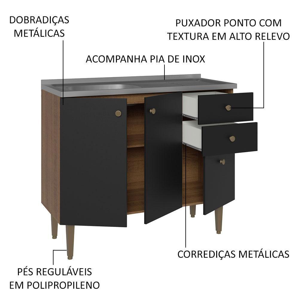 Balcão Gabinete Com Pia 105cm 3 Portas 1 Gaveta Rustic - 8