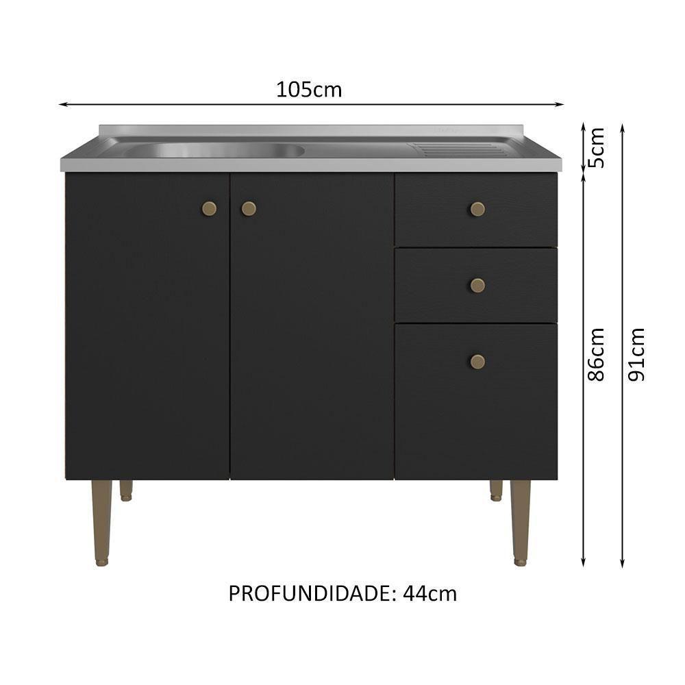 Balcão Gabinete Com Pia 105cm 3 Portas 1 Gaveta Rustic - 9