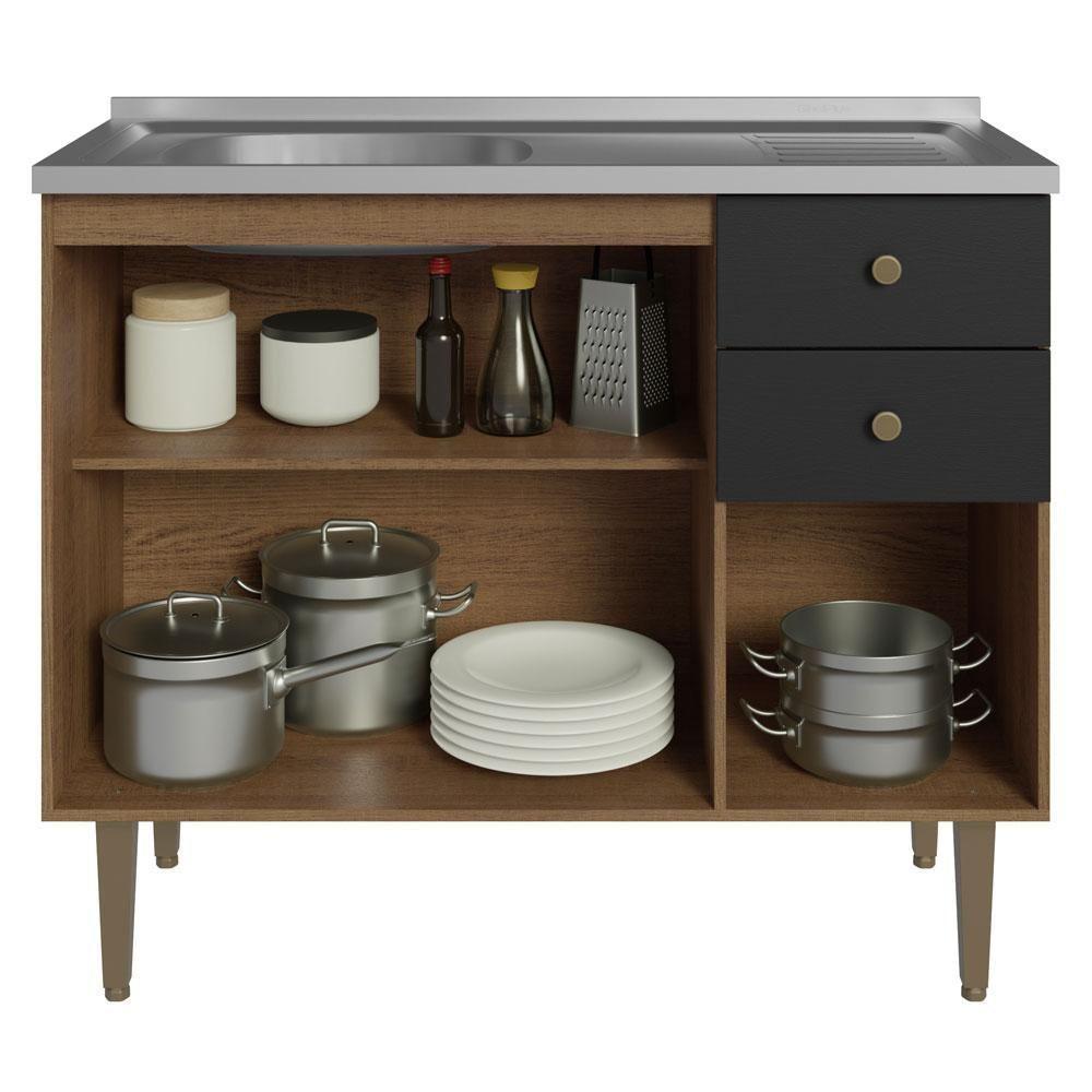 Balcão Gabinete Com Pia 105cm 3 Portas 1 Gaveta Rustic - 10