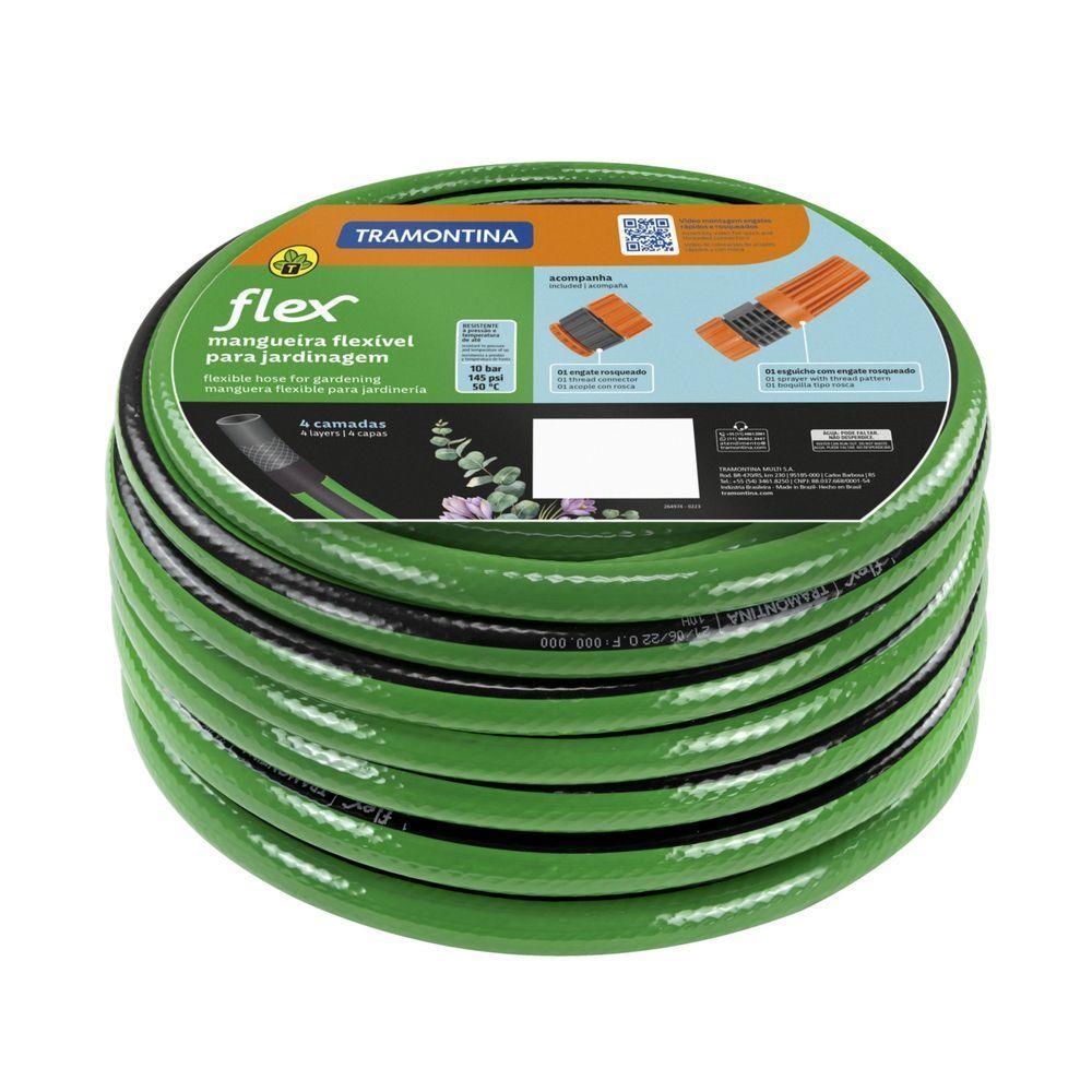 Mangueira Flex Para Jardim Tramontina Verde Com Faixa Preta Em Pvc 4 Camadas 10 M Com Engate Rosqueado E Esguicho - 6