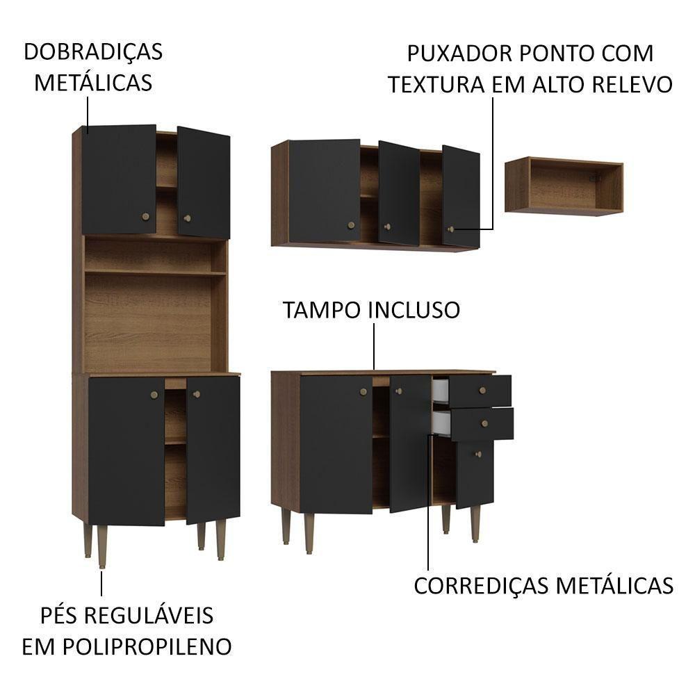 Armário Cozinha Compacta 235cm Rustic/Preto Gourmet 02 - 7