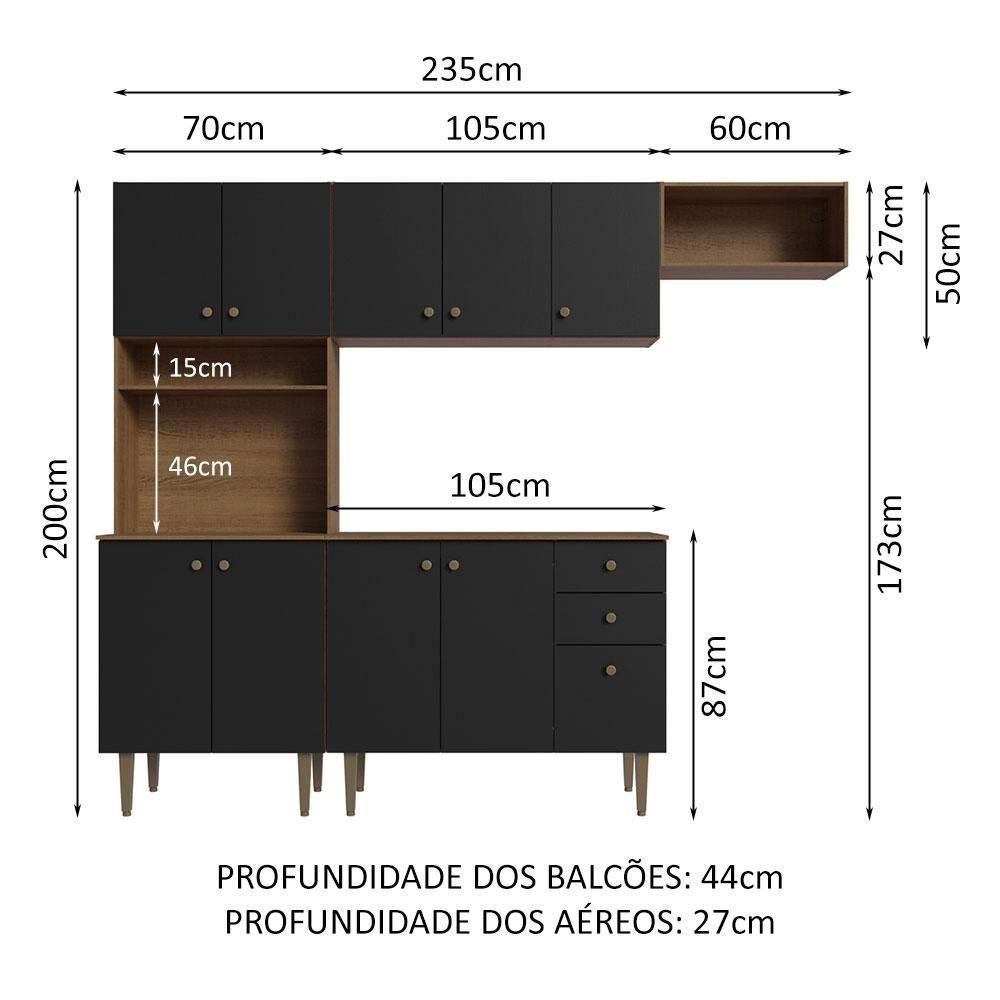 Armário Cozinha Compacta 235cm Rustic/Preto Gourmet 02 - 8