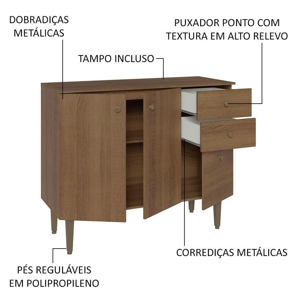 Balcão Gabinete 3Por 1 Gaveta Rustic Gourmet Madesa Rustic - 8