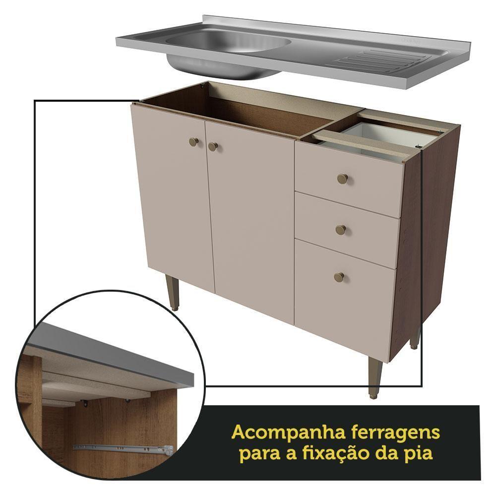 Balcão Gabinete Com Pia 105cm 3 Portas 1 Gaveta Crema - 2
