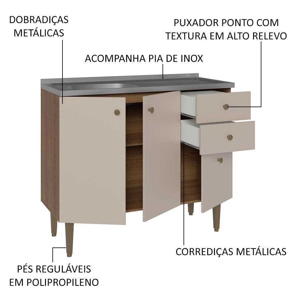 Balcão Gabinete Com Pia 105cm 3 Portas 1 Gaveta Crema - 8